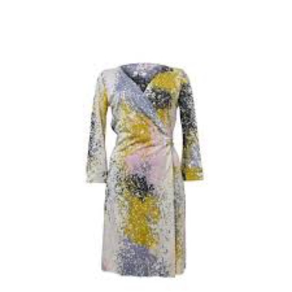DVF Diane von Furstenberg Silk Paint Splatter Wrap Dress | Size 12